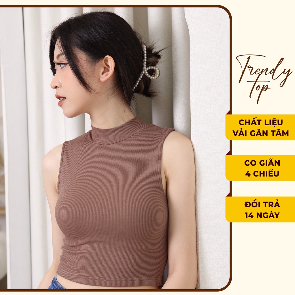 Áo thun nữ dáng croptop cổ cao sát nách chất liệu vải gân cao cấp AT34, TRENDY TOP