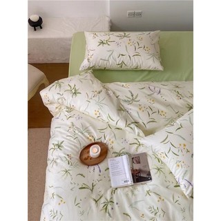 Set cotton living hàng nhập khẩu cao cấp 4 món hoa xanh