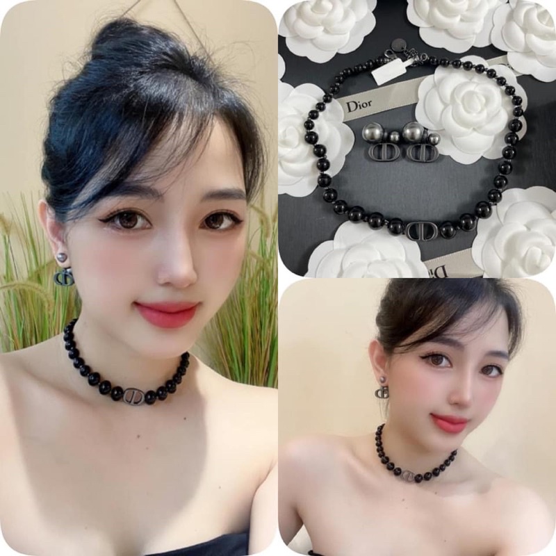 Vòng cổ choker CD đen , khuyên tai CD đen siêu hot dập logo nét