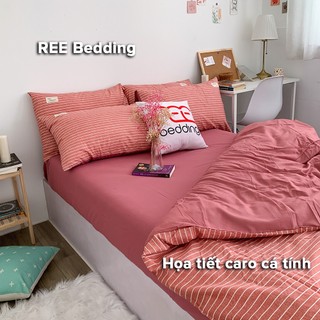 Bộ chăn ga gối REE Bedding CTC52 Cotton TC sọc hồng đủ size giường nệm