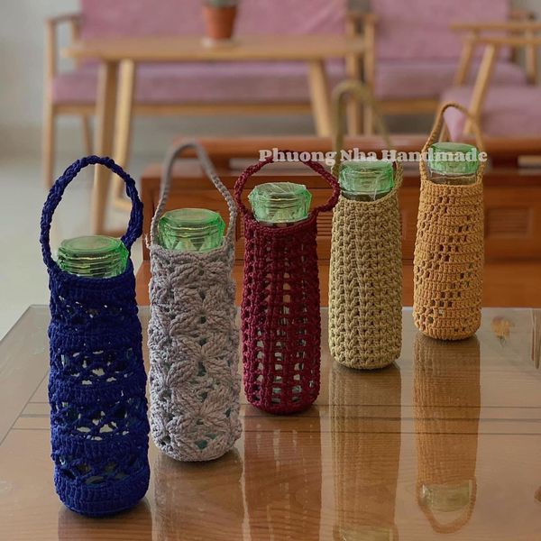 TÚI ĐỰNG NƯỚC HANDMADE ĐAN LEN NHIỀU MÀU