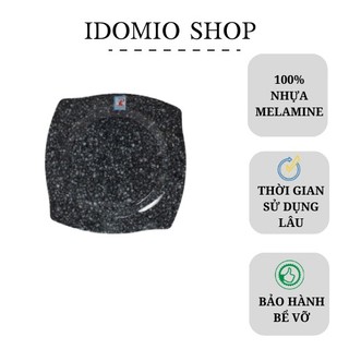Dĩa Nhựa Vuông Melamine Vân Đá Đen