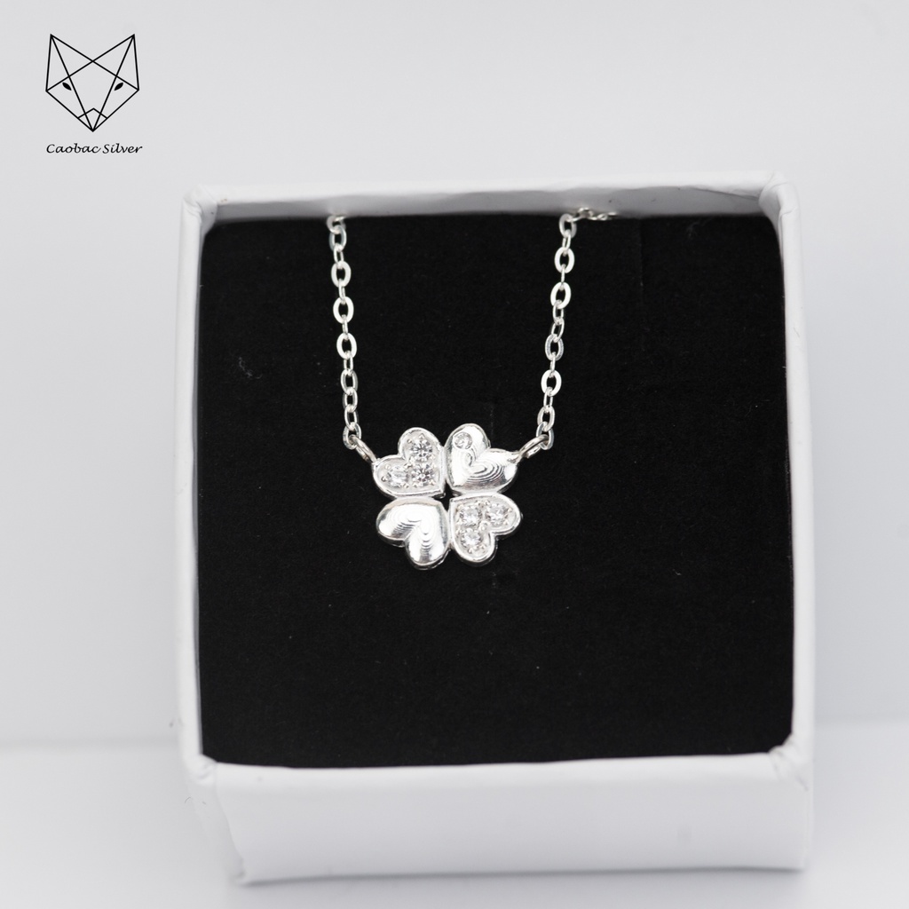 Dây Chuyền Bạc Ta Cao Cấp CaoBac Silver Hoa Bốn Lá Cạnh Trơn Cạnh Đá Thiết Kế Nhẹ Nhàng, Tinh Tế Dành Cho Bạn Gái