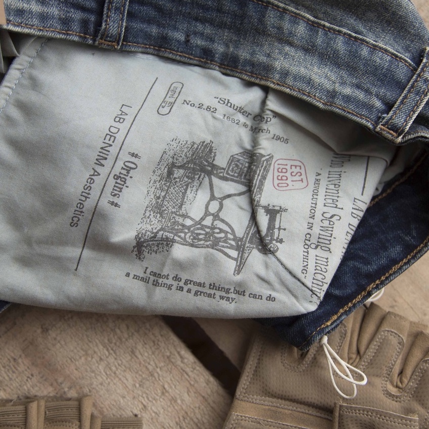 Quần Jean nam LAB+ COTTONLAB quần bò màu xanh rách cao cấp, co giãn nhẹ form Slimfit - LAB703