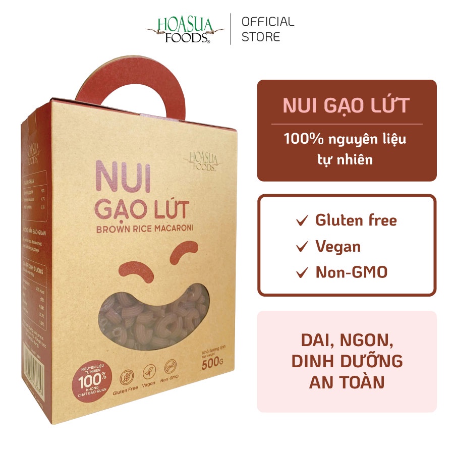 Nui gạo lứt Hoa Sua Foods hộp 500g - nui ăn kiêng, giảm cân, thực dưỡng, eatclean, healthy