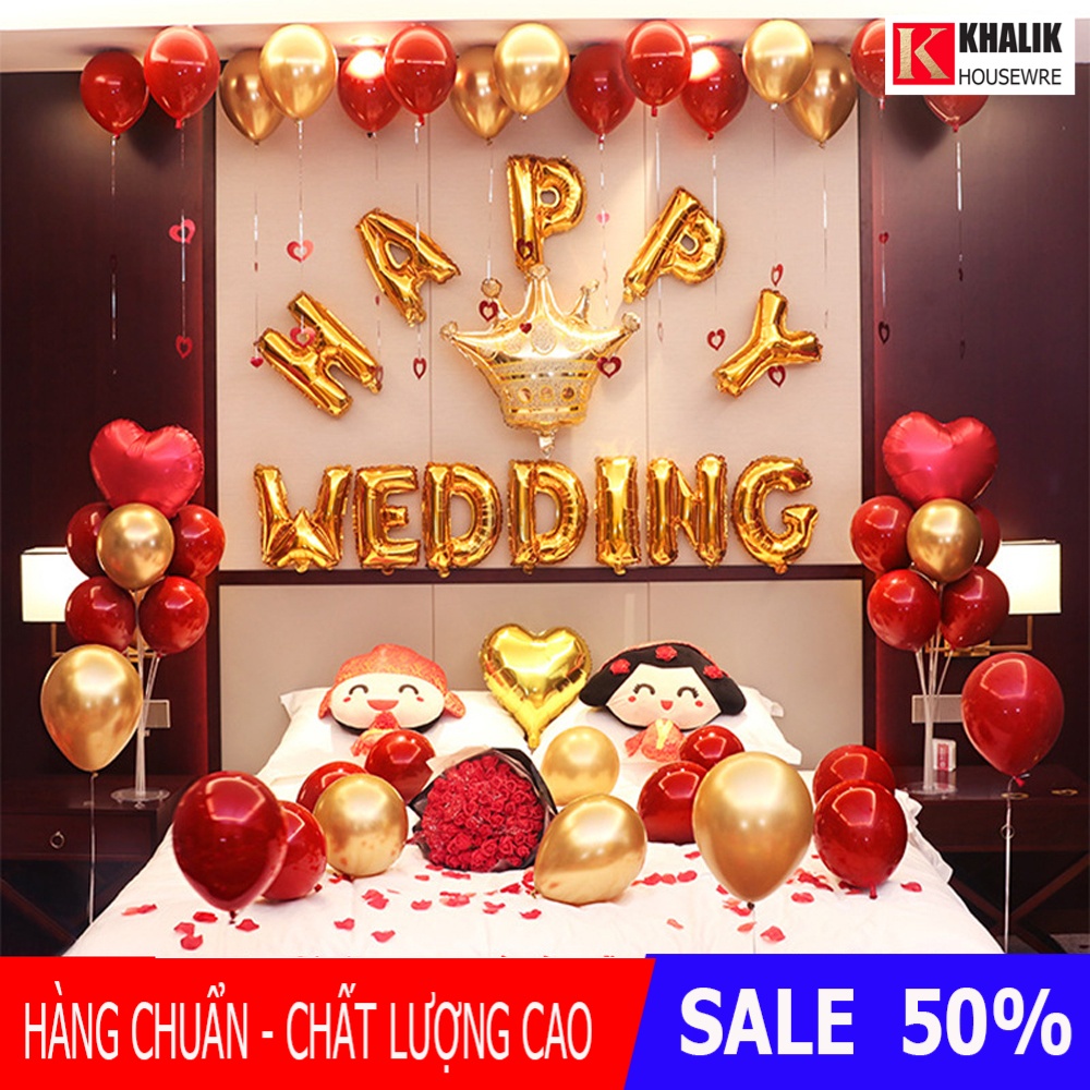 Set Bộ bóng bay trang trí phòng cưới, giường cưới, lễ tình yêu (Có kèm theo bơm bóng bay)