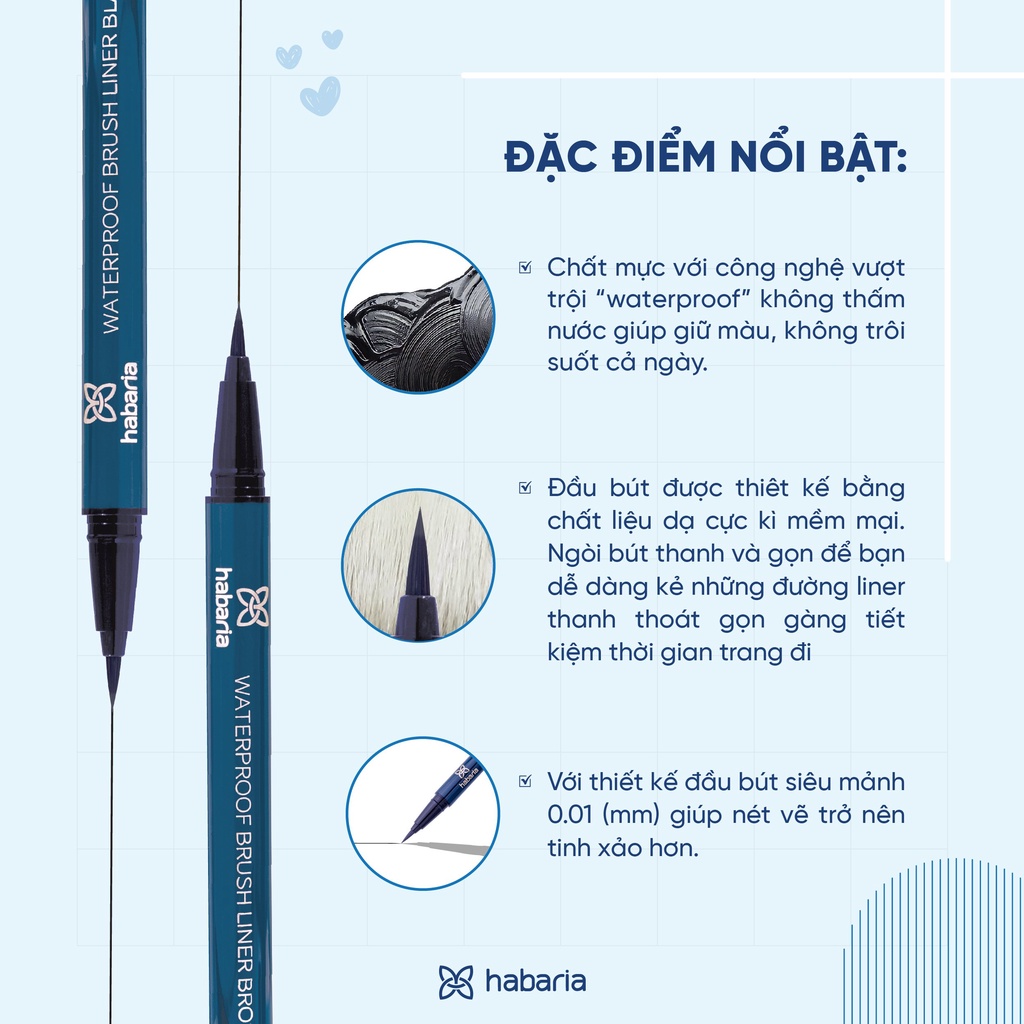 Bút kẻ mắt Waterproof eyeliner HABARIA siêu mảnh, sắc nét, lâu trôi, nhanh khô, chống nhòe, chống thấm nước