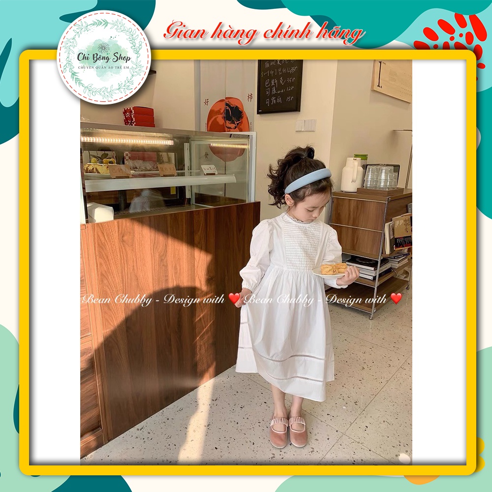 Váy trắng dài tay xếp ly Bean Chubby BG - MT06