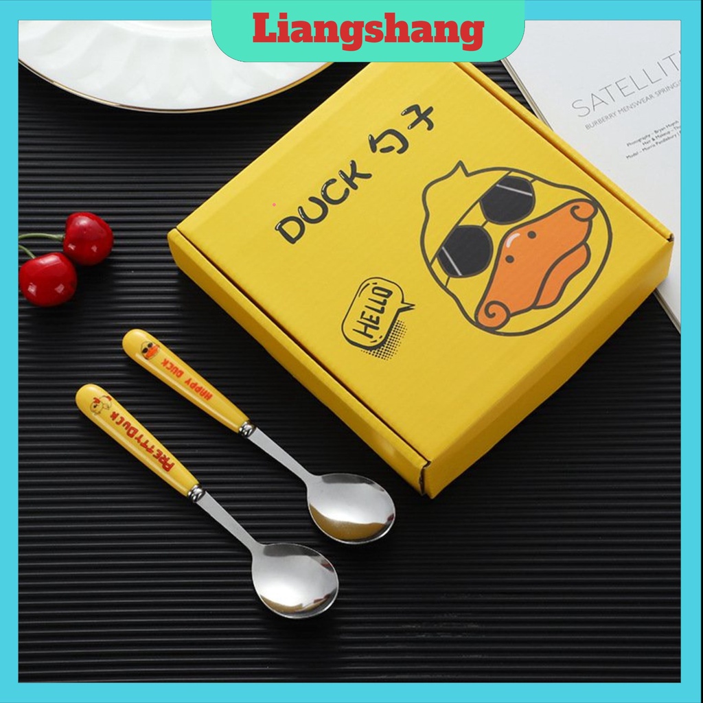 Set 6 Thìa Vịt Vàng 🍁FREESHIP🍁Bộ 6 muỗng thìa inox mạ vàng VỊT VÀNG Duck cán dài muỗng ăn ngộ nghĩnh full hộp