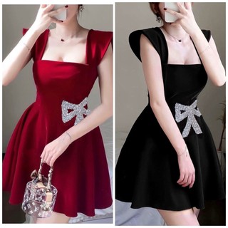 ĐẦM NHUNG ĐÍNH NƠ EO