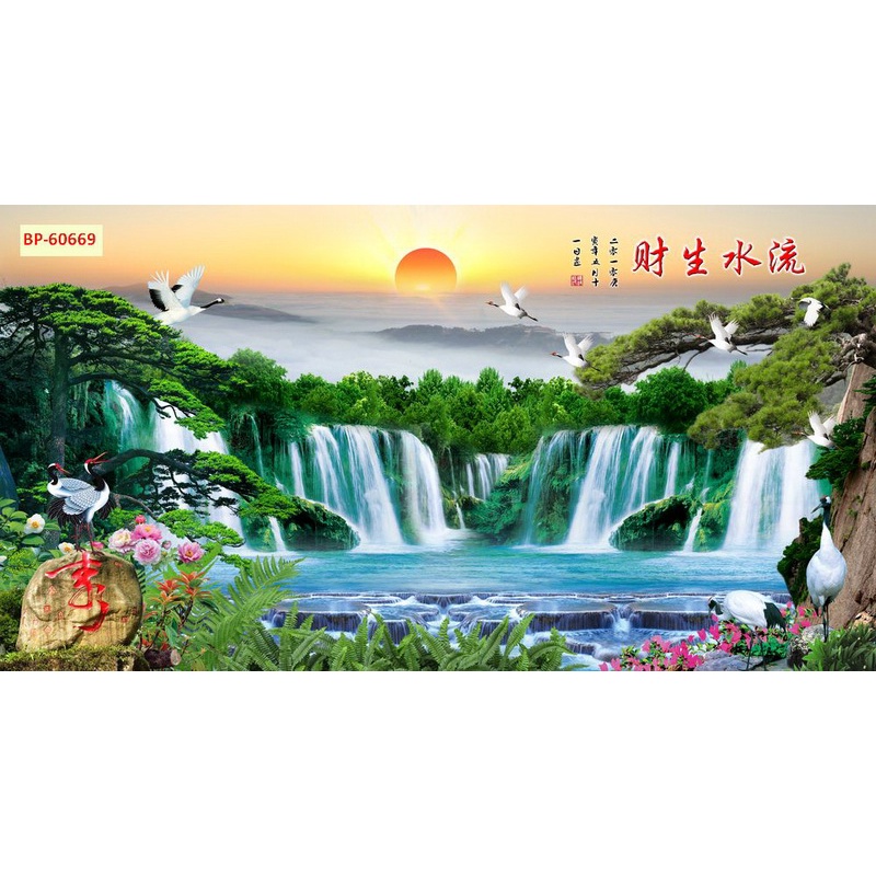 Tranh Sơn Thủy 3D Nhiều Kích Thước Lựa Chọn, không giới hạn kích thước