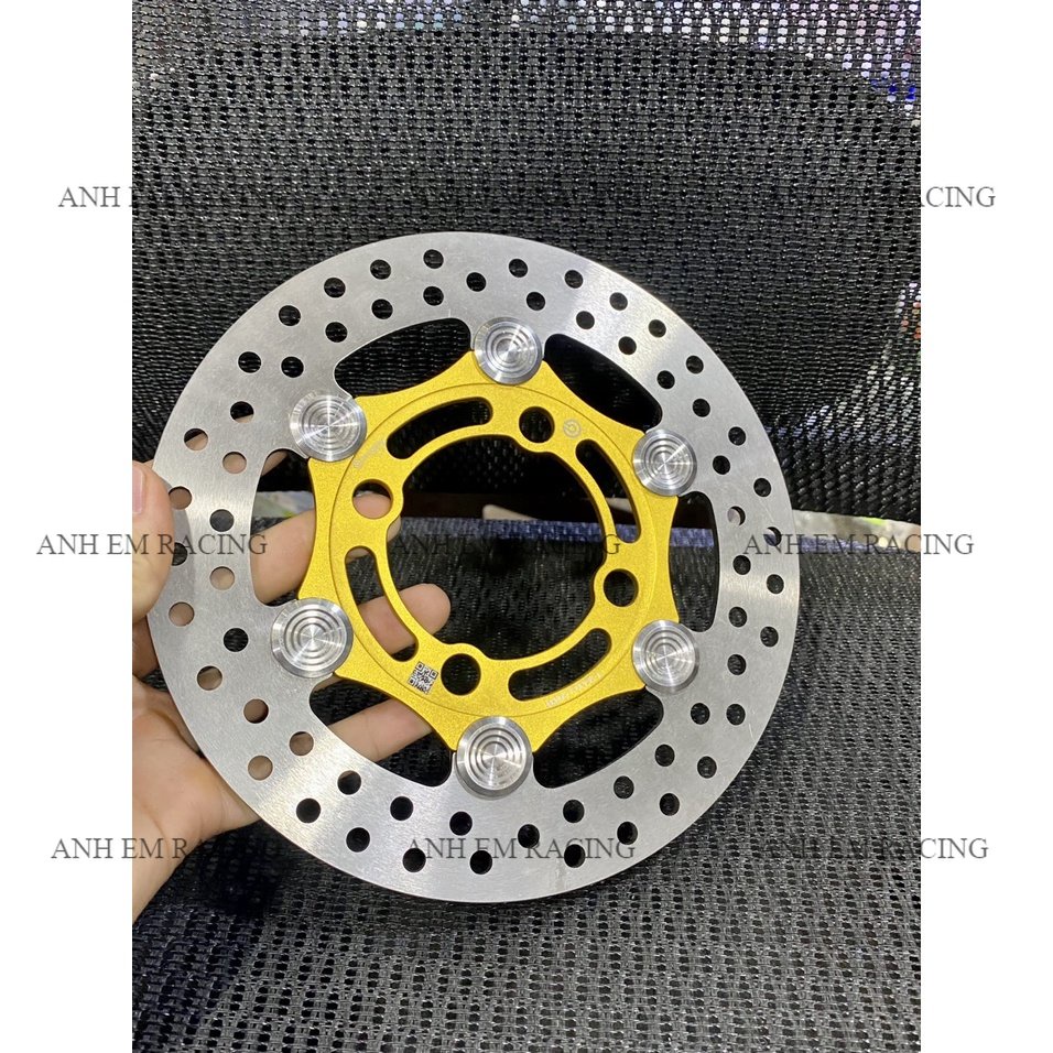 Đĩa Thắng Trước Brem Moto 3 Khoen Nút Inox - Đĩa Size 220 Lòng Vàng