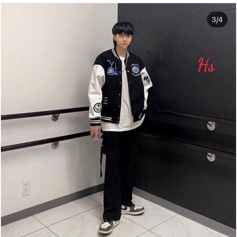 F8 Áo Khoác Nam Nữ, Áo Bomber Chữ M Chất Nỉ Phối Tay Da Siêu Đẹp BiluxOfficial