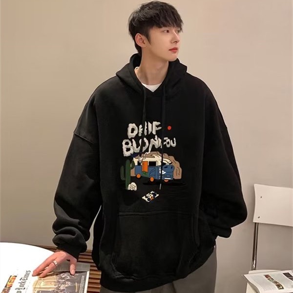Áo hoodie Tay Dài Dáng Rộng In Chữ Tiếng Anh Đơn Giản Phong Cách Hàn Quốc Cho Nam