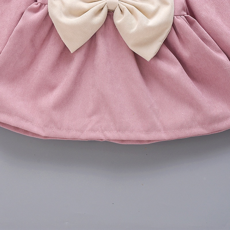 Đầm Nhung Tay Dài Đính Nơ To Dễ Thương Thời Trang Mùa Đông Cho Bé Gái Y5Y6 0-2 Tuổi