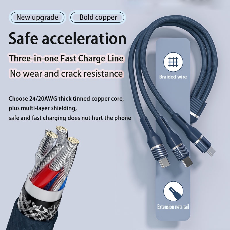 Dây Cáp Sạc Nhanh 6A 66W 3 Trong 1 Cho Huawei Xiaomi Android