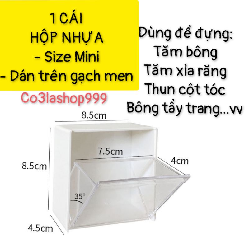 Hộp nhựa vuông (H13) - Hộp Nhựa Trong Suốt Gắn Tường dùng để đựng bông tẩy trang, tăm bông, xỉa răng, thun cột tóc