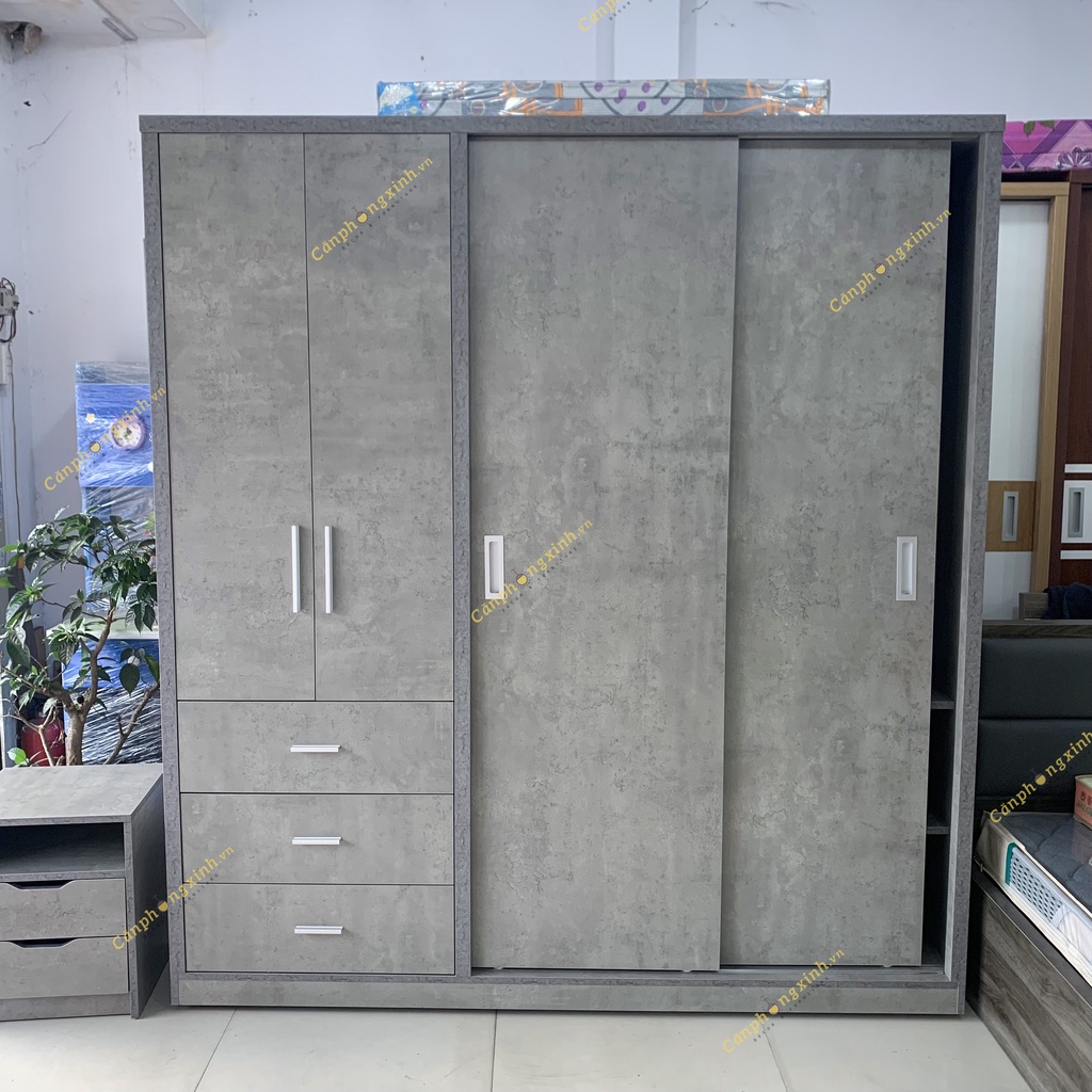 Tủ áo cánh lùa kết hợp cánh mở, có 3 hộc kéo, gỗ cn MDF CPX-T43
