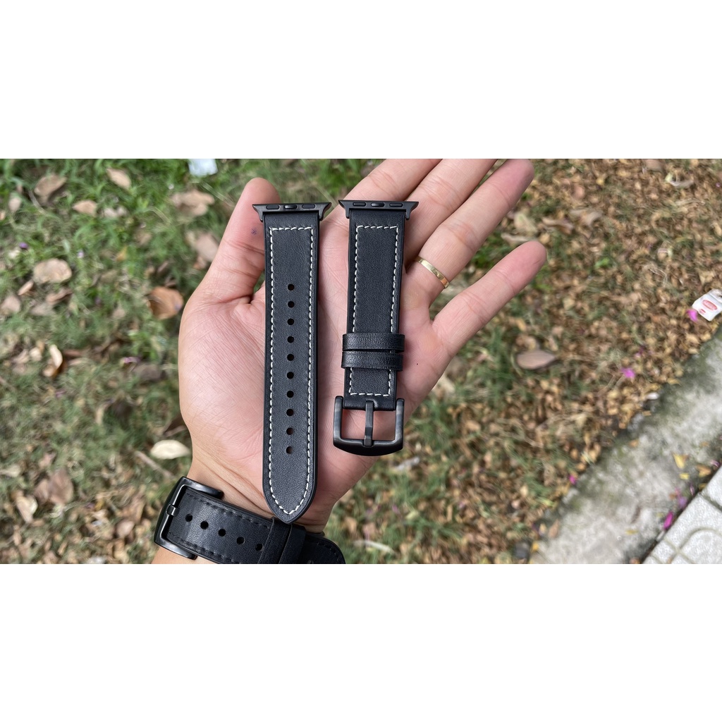 Dây da sáp dầu Vintage cao cấp 40/44/38/42mm kèm hộp gỗ cho Apple watch Series 7 6 SE 5 4 3 2 41mm 45mm