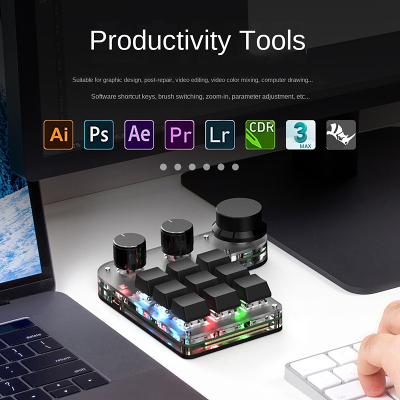 Bàn Phím Macro Chơi Game 3 Nút Có Đèn Nền Màu Đen RGB Kết Nối Bluetooth