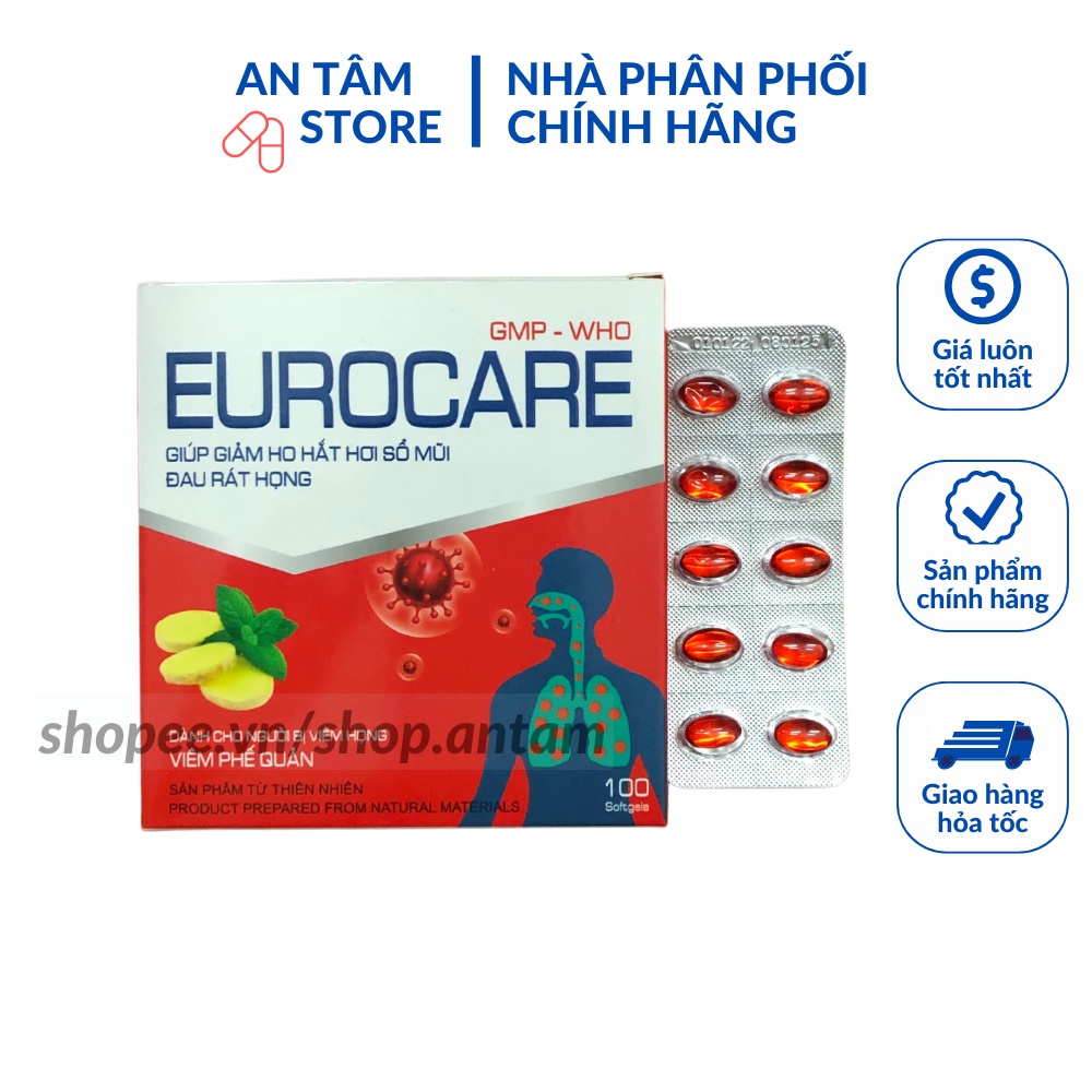 Viên uống Eurocare  Giảm ho, thông thoáng mủi họng.
