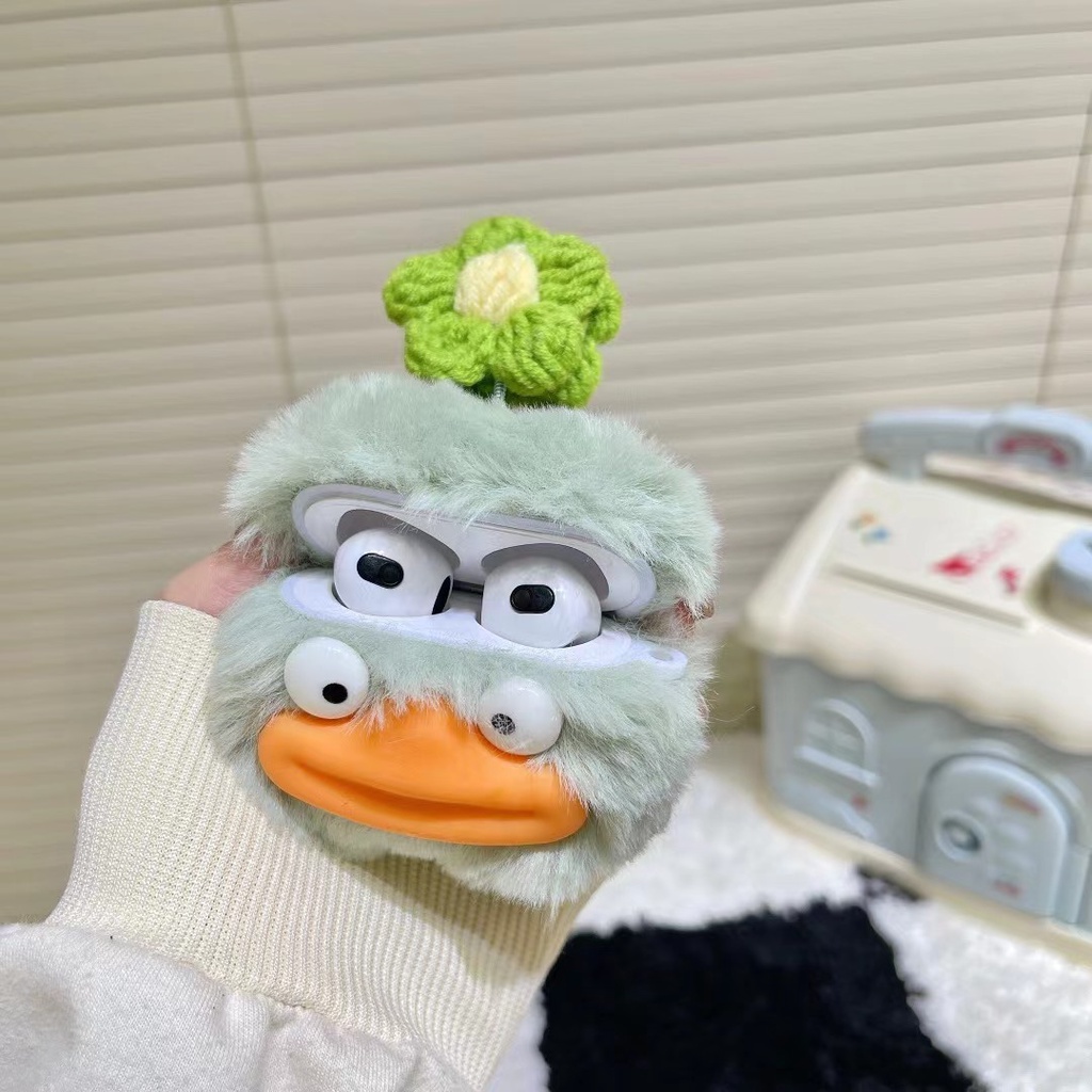 Vỏ Bảo Vệ Hộp Sạc Tai Nghe AirPods 1 / 2 / 3 / Pro / Pro2 Apple Không Dây Hình Vịt Và Hoa Dễ Thương Kèm Móc