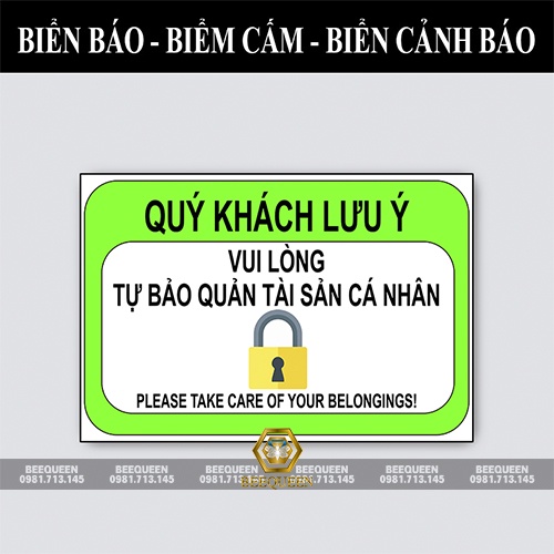 Biển Báo Nhắc Nhở Bảo Quản Tài Sản Cá Nhân