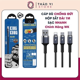 Cáp sạc nhanh 1m wk bọc dù chống đứt hộp sắt cao cấp chính hãng
