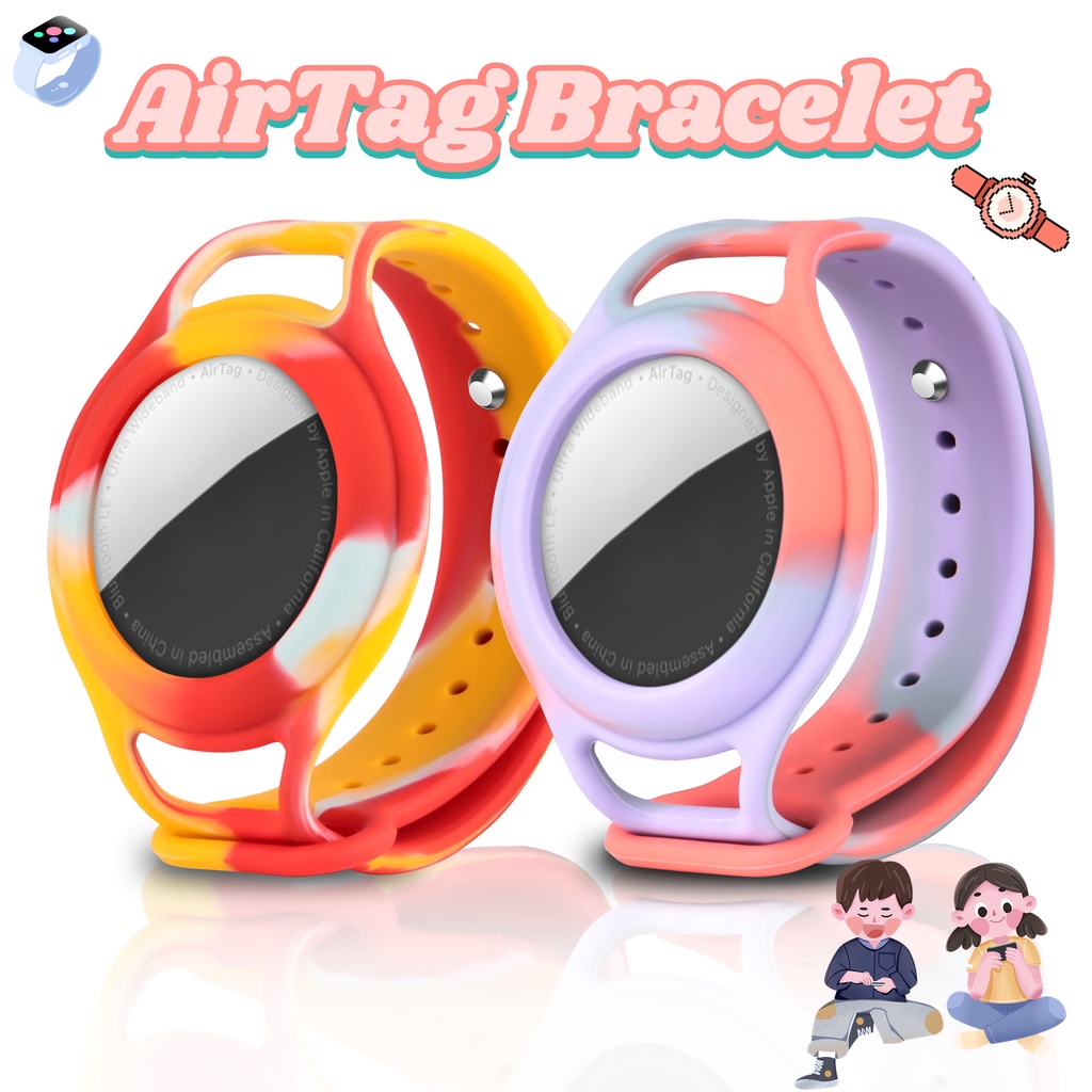 Airtag Vòng Đeo Tay Silicone Đính Đinh Tán Kim Loại Chống Rơi Cho Trẻ Em