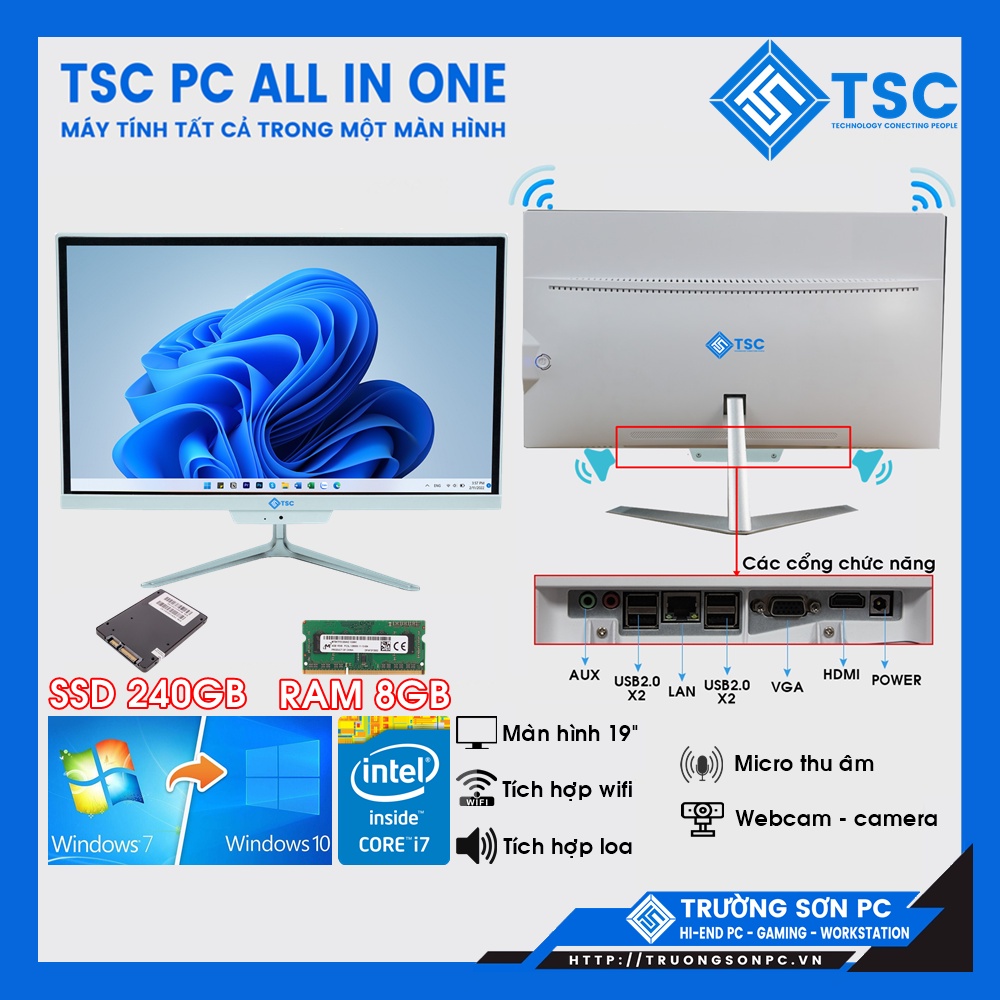 Bộ Máy Tính ALL IN ONE TSC 3741S19 3782S19 CPU Intel® Core™ i7-3770 | Ram 8G | SSD 240G | Màn 19" HD+