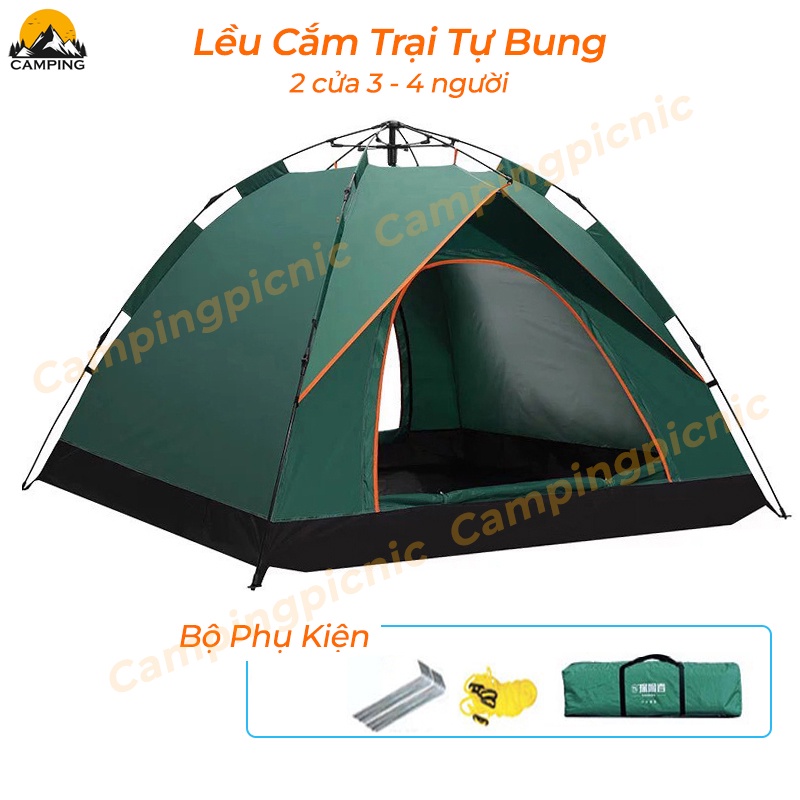 Lều cắm trại tự bung cho 3-4 người Lều du lịch kích thước 2x2m, 2 cửa chính thông thoáng