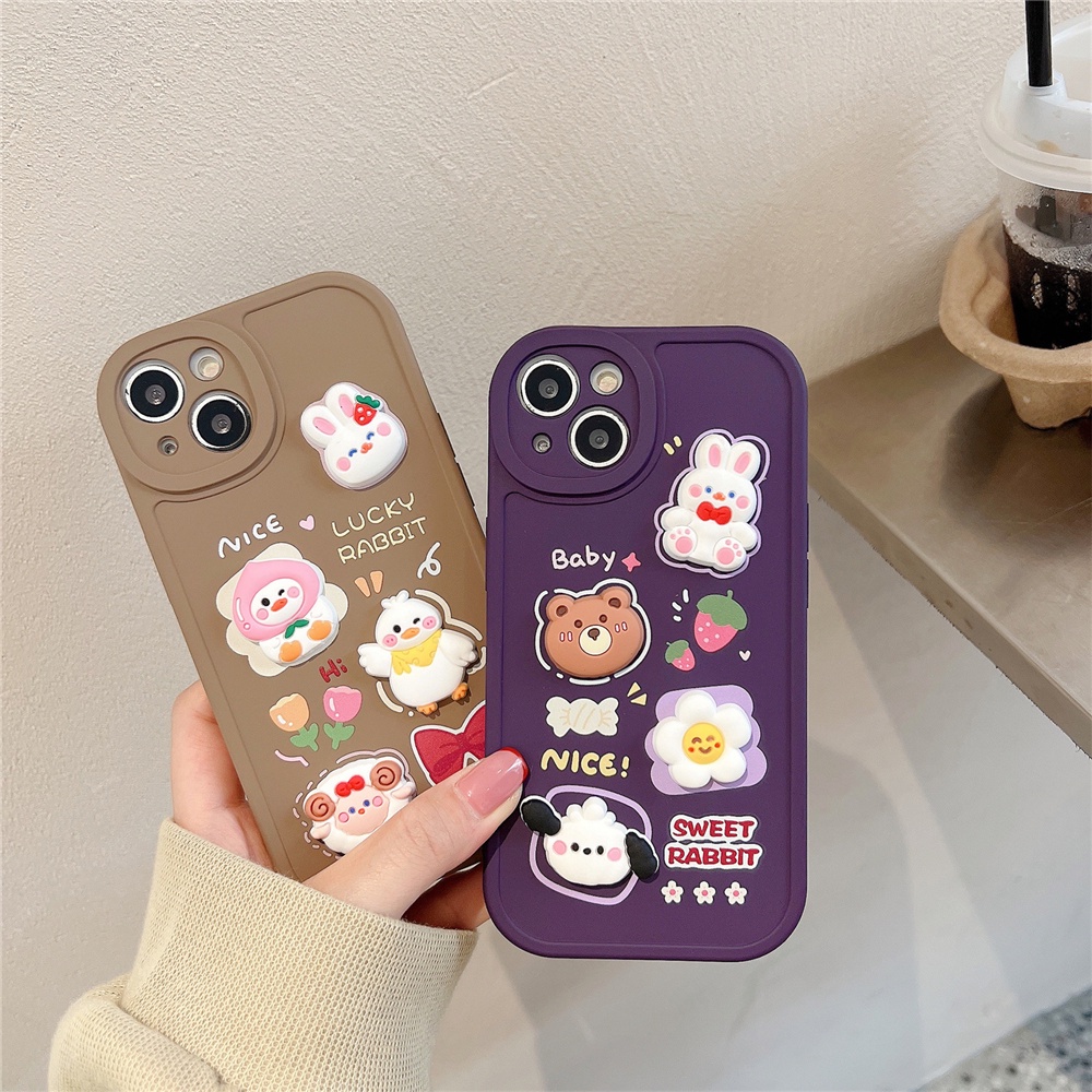 Ốp Điện Thoại Tpu Dẻo In Hình Gấu Thỏ Dâu Tây May Mắn Cho iPhone 14 13 12 11 pro max X XS XR 7 / 8 Plus
