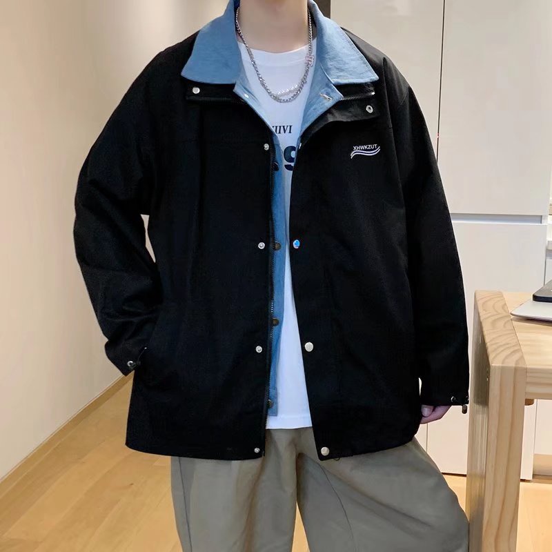 Áo Khoác Giả Hai Lớp Dáng Rộng Thời Trang Retro Nhật Bản Cá Tính Cho Nam