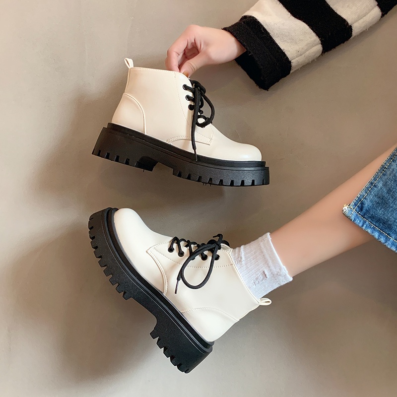 Giày Da Đế Xuồng Cột Dây Phong Cách retro Anh Quốc Cho Nữ