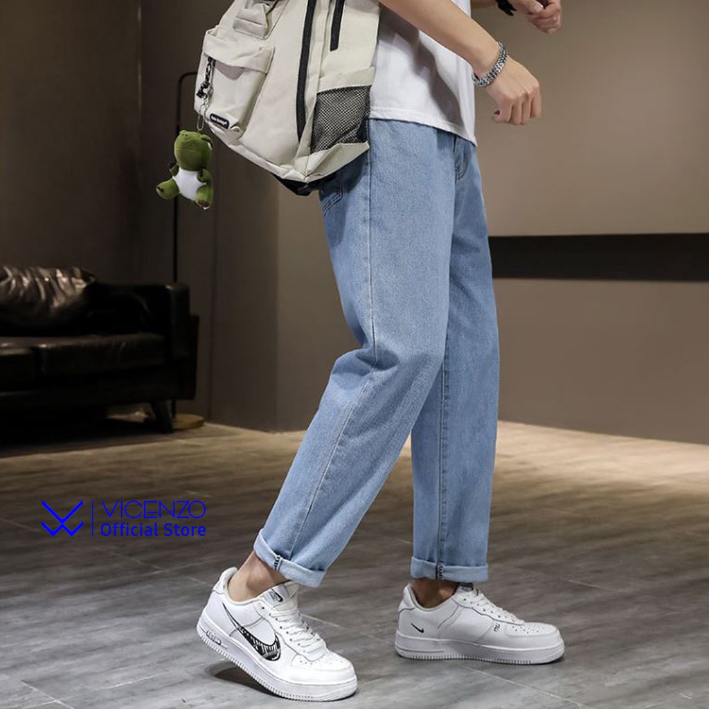 Quần Jean Baggy Nam VICENZO Ống Rộng Đen Xanh Phong Cách Unisex Trẻ Trung, Quần Baggy Bò Jeans Nam Ống Rộng Thoải Mái | BigBuy360 - bigbuy360.vn