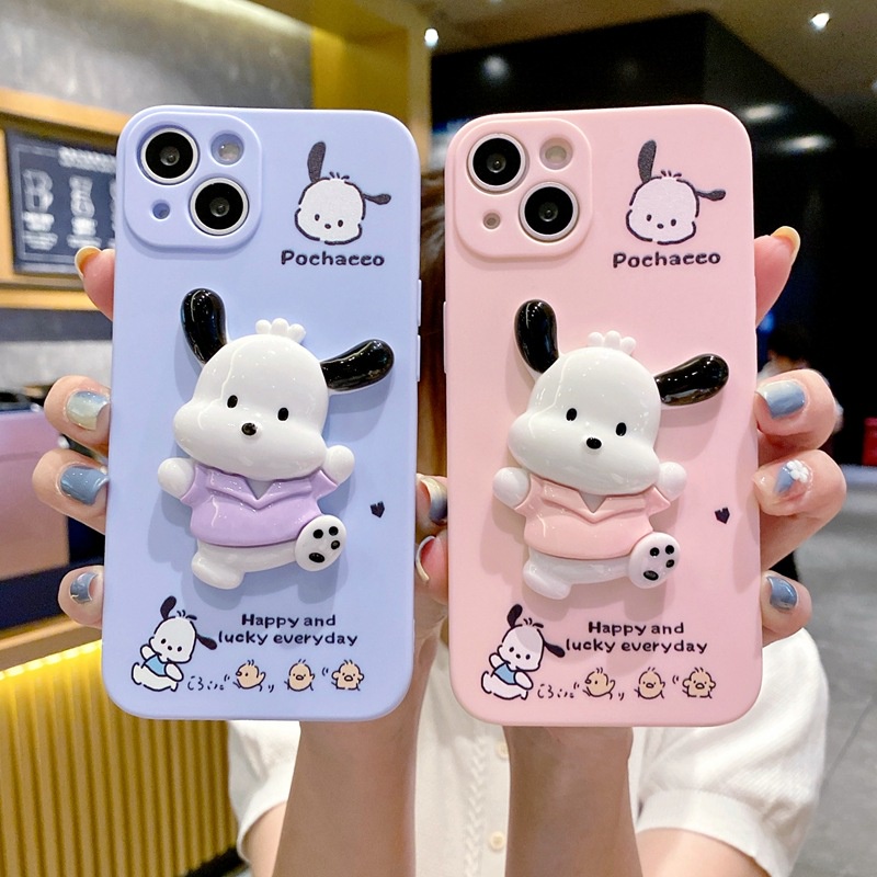 For VIVO V29e Y17S V27e V25 V29 V25e Y36 V27 Y22S Y16 Y02S Y02A Y35 Y01 Y15S Y15A Y53S T1X Y21S Y33S Y31 Y20S Y12S Y50 Y30 Y72 Y12 Y15 Y17 V23E V23 V21 Ốp Điện Thoại Silicon Pochacco Gắn Búp Bê 3D Cho