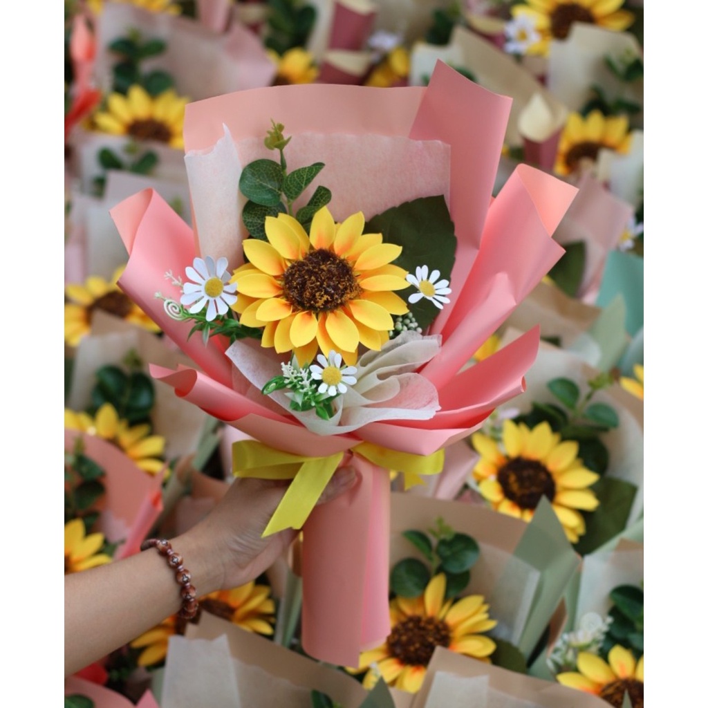 Bó hoa hướng dương giả gói giấy đẹp