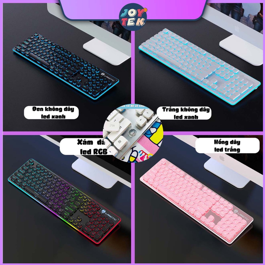 Bàn phím máy tính không dây 2.4ghz LANGTU L1, bàn phím chuyên game mặt nhôm cao cấp full size 104 phím có đèn led viền 7