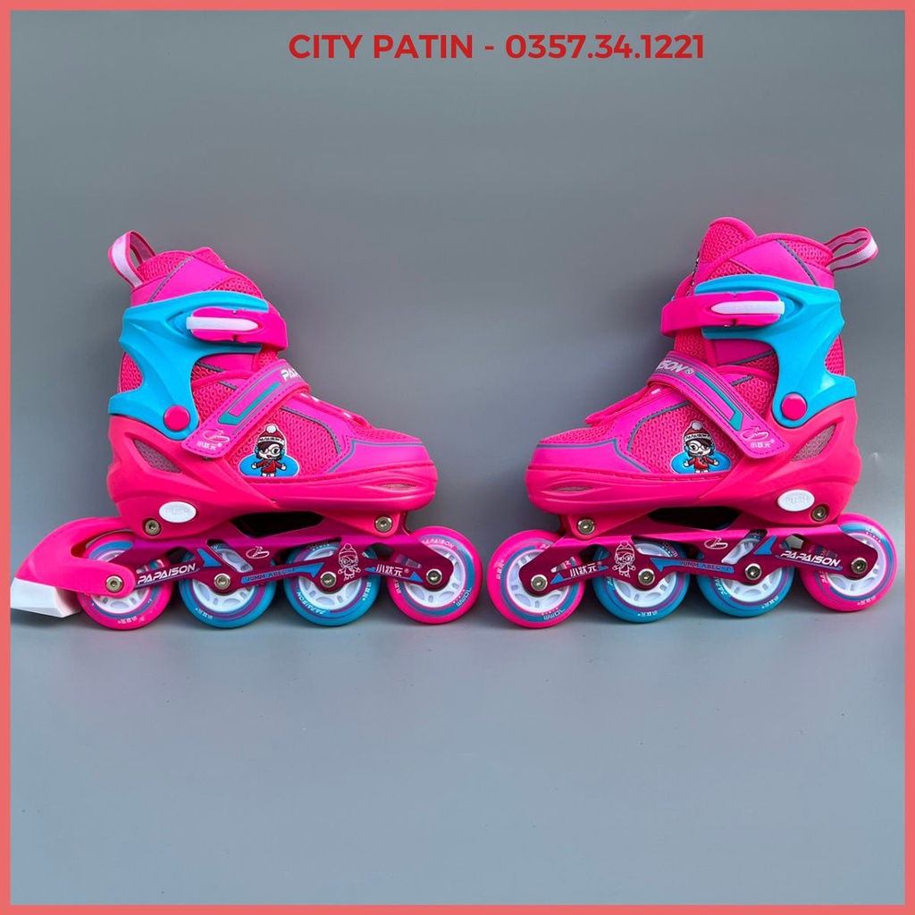Giày trượt patin trẻ em,  8 bánh sáng Papasion kid 3, patin điều chỉnh tăng giảm được size, bánh cao su đặc
