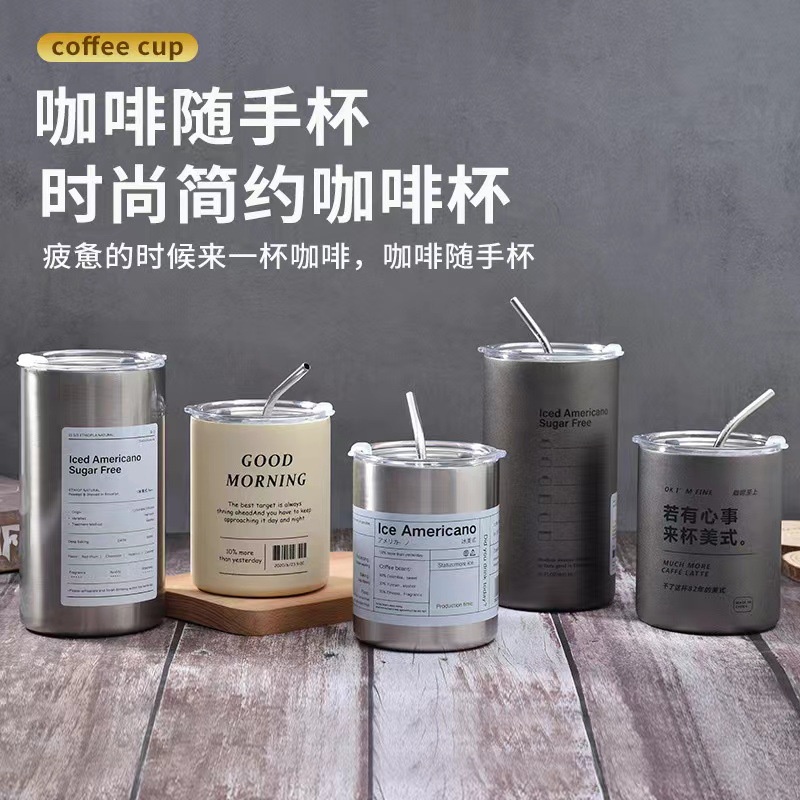 W&G Cốc Uống Cà Phê Bằng Thép Không Gỉ Có Ống Hút Dung Tích 600ml