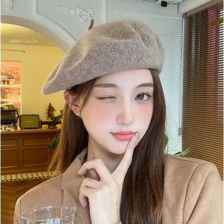 Mũ beret vải len màu trơn thời trang mùa đông dành cho nữ
