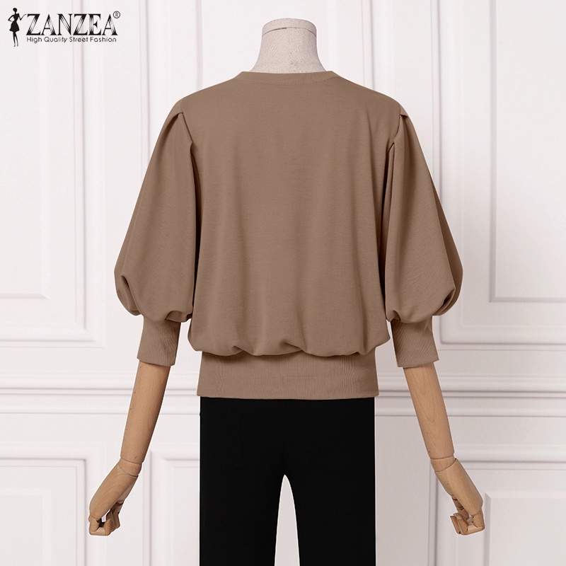 Áo kiểu ZANZEA cổ tròn tay phồng thời trang Hàn Quốc cho nữ