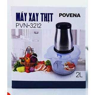Máy xay thịt povena pvn-3212 cối thủy tinh 2l xay siêu nhuyễn với dao inox 4 lưỡi 2 tầng