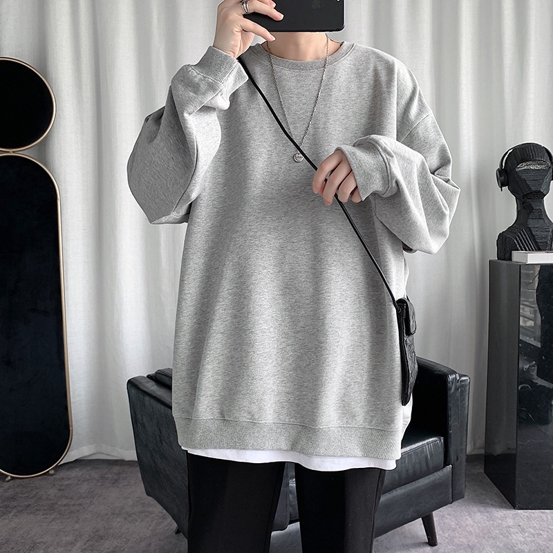 Áo Sweater Cổ Tròn Dáng Rộng Màu Sắc Đơn Giản Thời Trang Xuân Thu Cho Nam