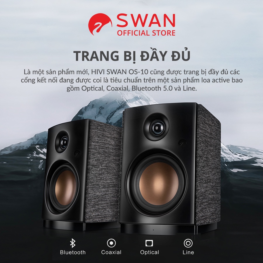 Loa HIVI SWAN OS-10 - Bluetooth 5.0 Optical Coaxial - Công suất 62W RMS - Bản quốc tế - Hàng chính hãng MAI THU - BH 12T