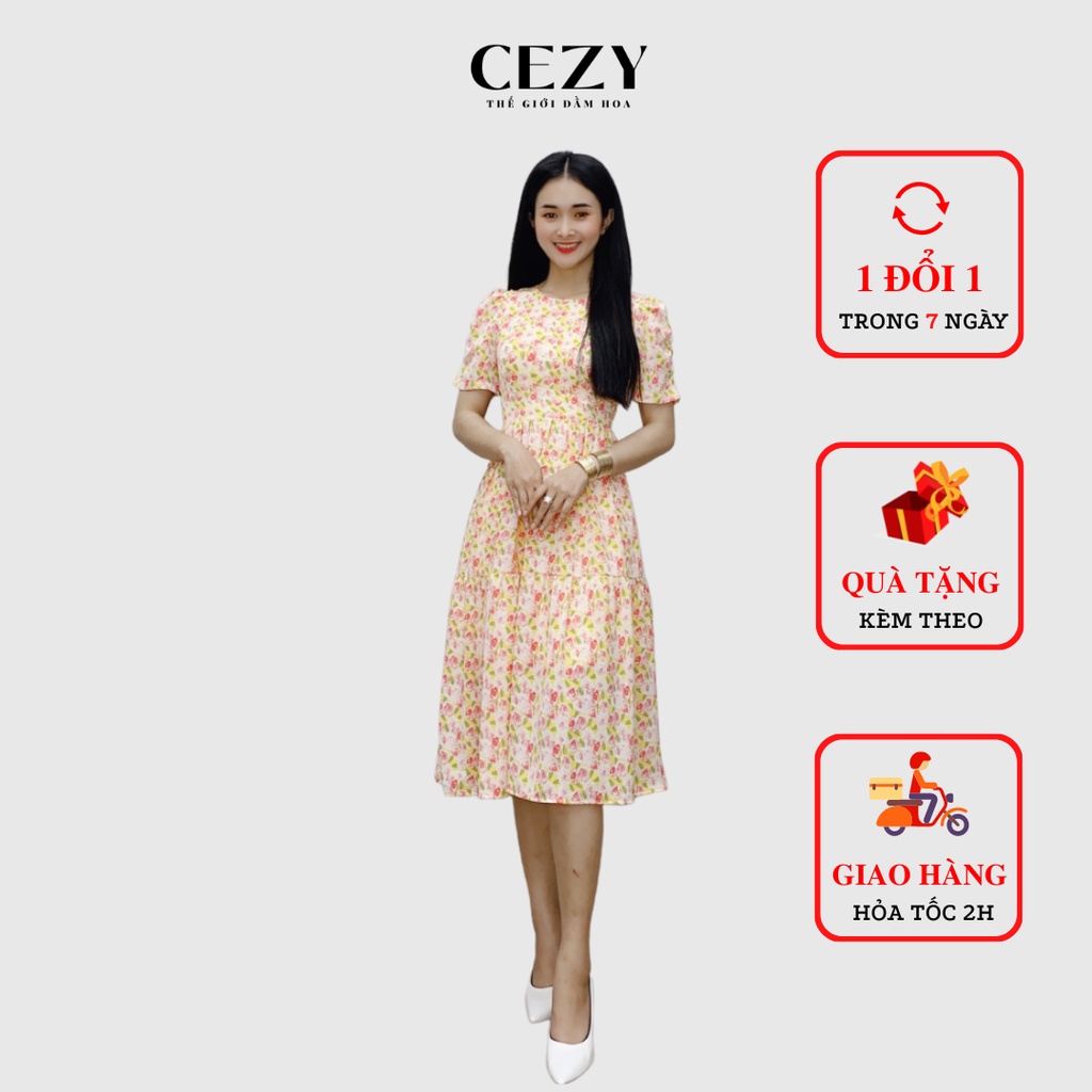 Đầm hoa cổ tròn dáng xòe tay phồng có size bigsize CEZY D137
