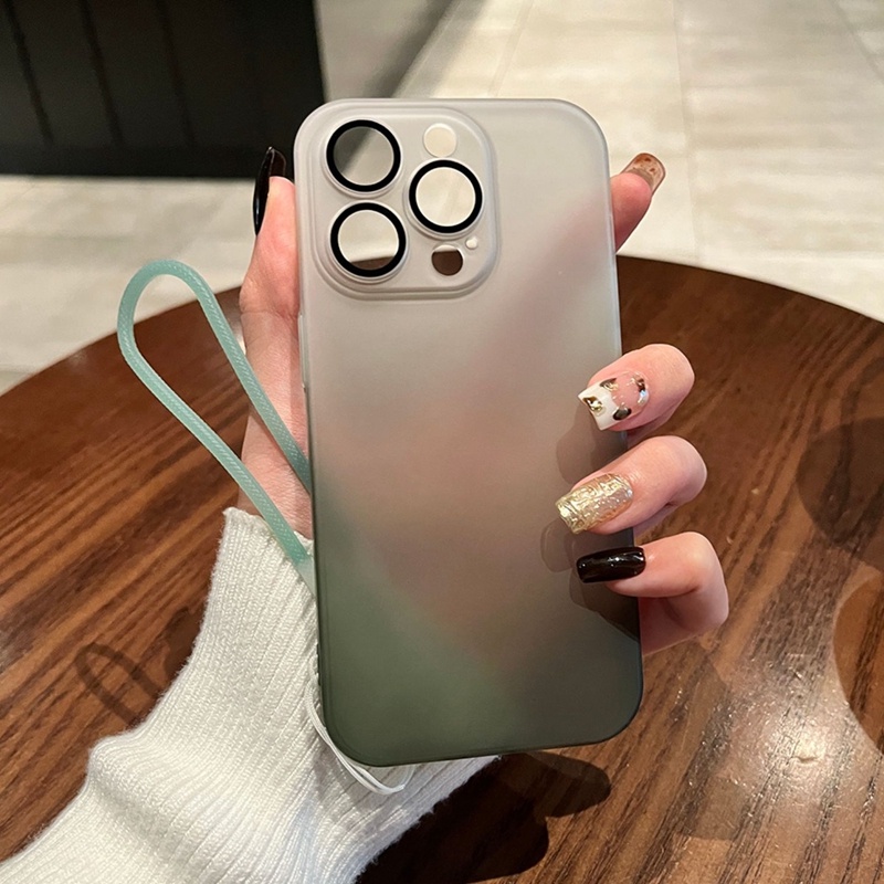 Ốp Điện Thoại PC Cứng Màu gradient Sang Trọng Chống Sốc Kèm Dây Đeo Cho iPhone 13 12 14 Pro Max 14