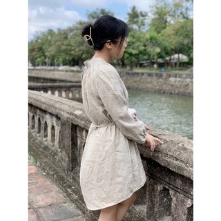 Đầm oversize dây buộc eo linen cao cấp - phoebestudio