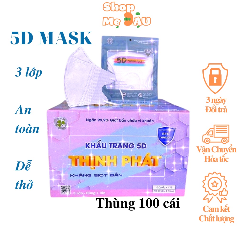 Hộp 100 Cái Khẩu Trang 5D Thịnh Phát, Hàng Chính Hãng