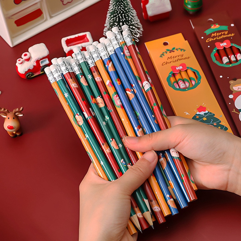 Set 6 Hộp Bút Chì Vẽ Giáng Sinh Kèm Hộp Đựng Bằng Cao Su